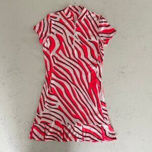 TAIL Activewear SS 1/4 Zip Zebra Print Colorful Poly Golf Dress Pink Wht XXS